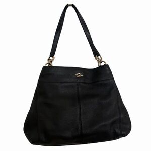 Coach Large Lexy Black Leather Shoulder Bag with Gold Hardware